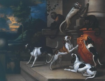  Perro Pintura - perros y monos en la noche